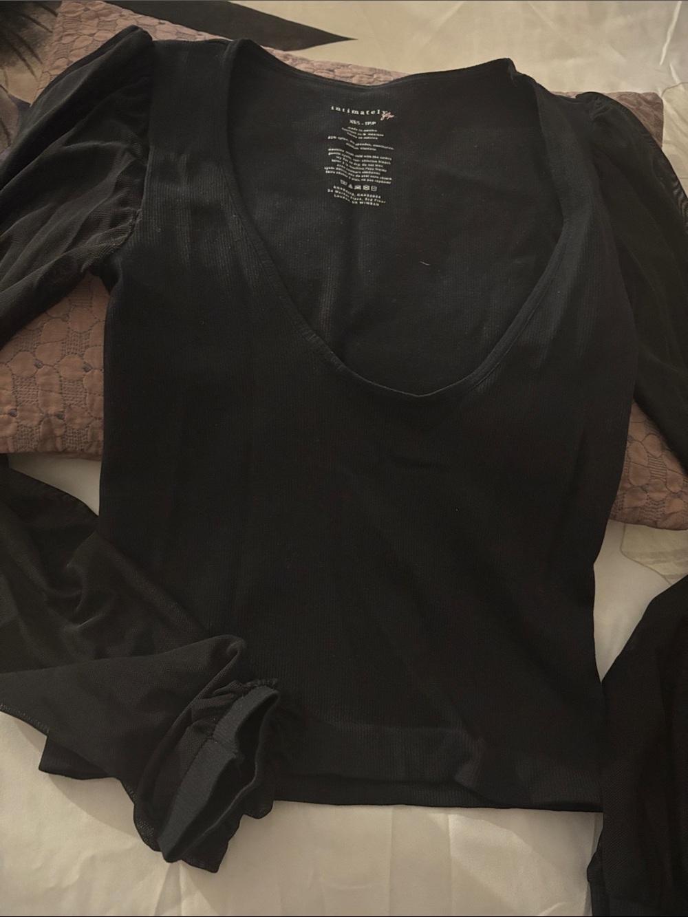 Black V-Neck Sheer Sleeve Top